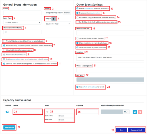 Event - Create New Event settings Jan 26