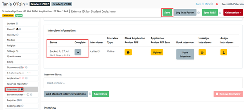 Interview Schedule Student link to Complete Interview Sept 2025