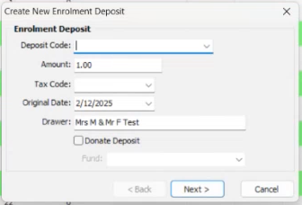 Synergetic XML - create new Enrolment Deposit