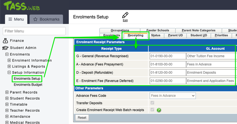 TASS enrolment receipt types