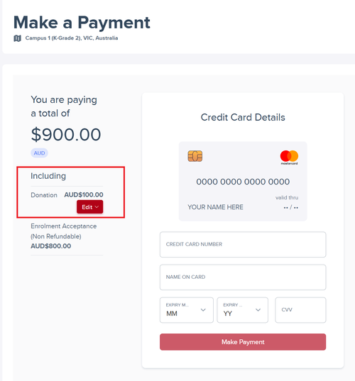 Payment Settings - Offer with optional donation Jan 2026
