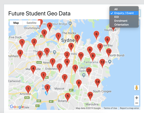 Dashboard Map with Future Student Plotting