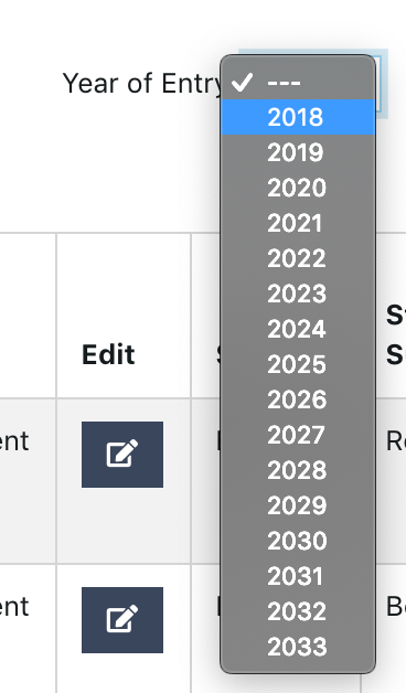 Year of Entry Dropdown
