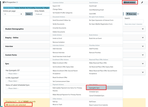 Synergetic XML export Bulk Action May 2025