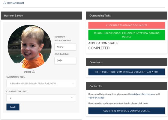parent dashboard with outstanding tasks