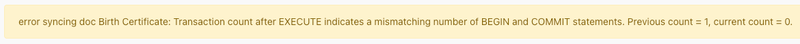 Synergetic API document sync error transaction count